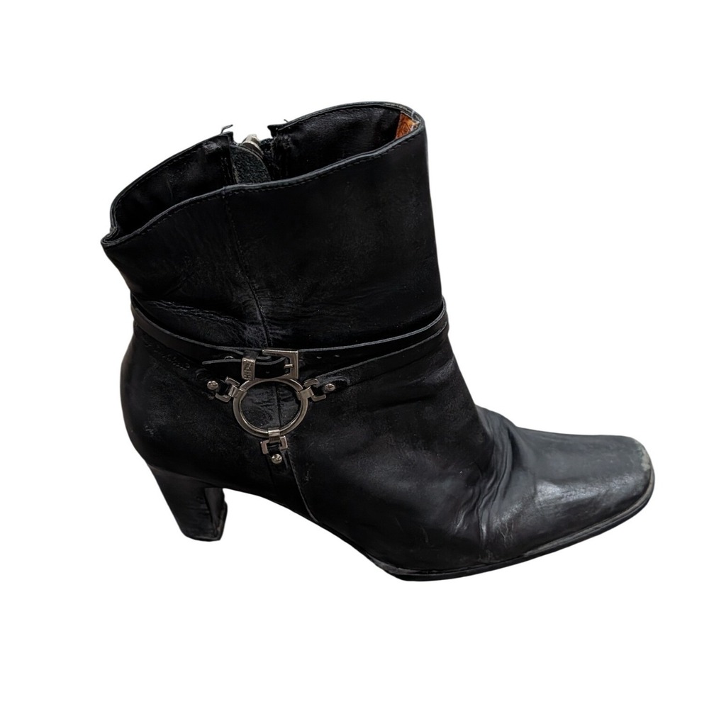 Harley Davidson Black Leather Harness Ankle Boots Square Toe Block Heel- Size 9